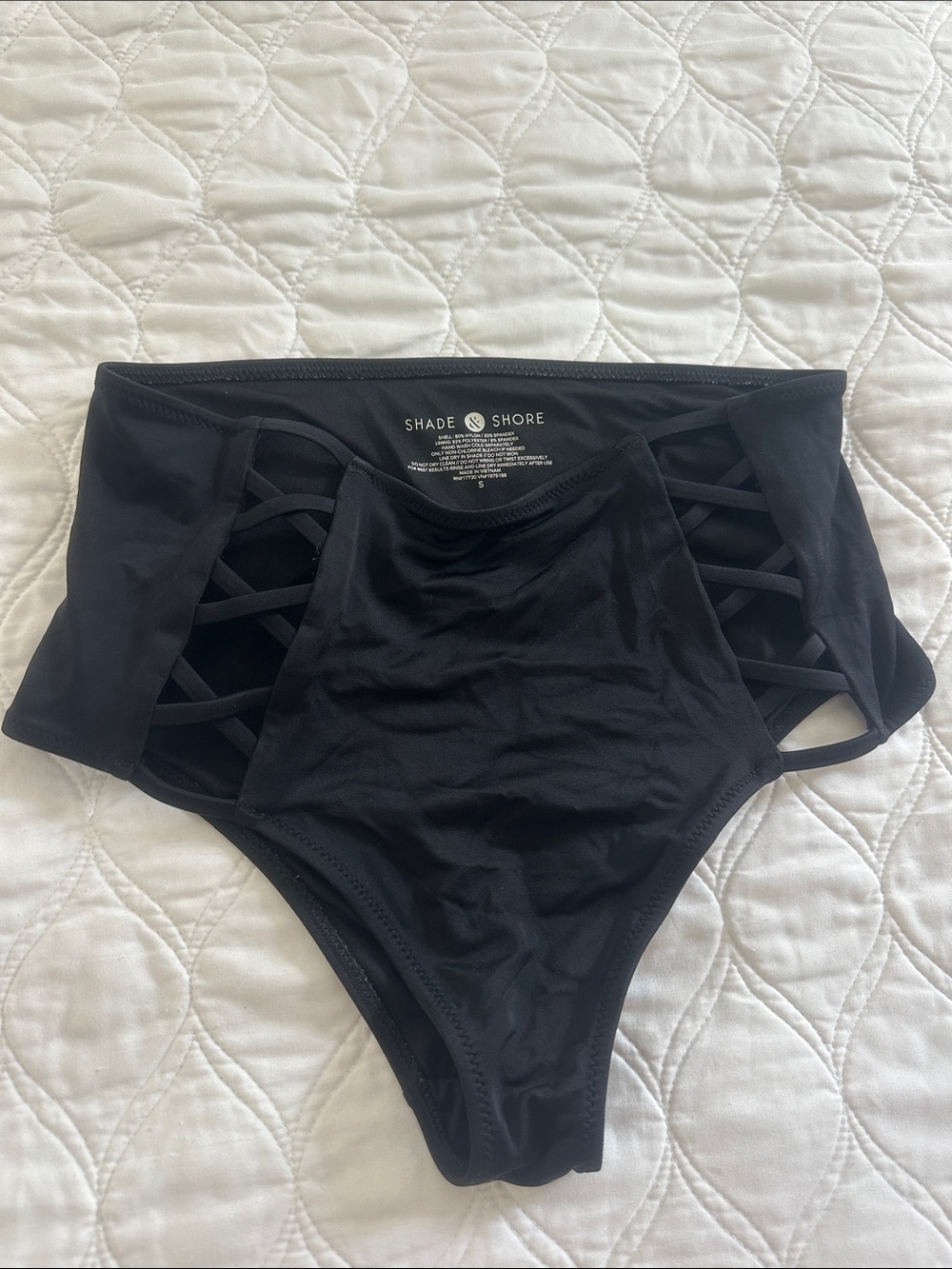 Shade & Shore Black High-Waist Swim Bottom with Side Lattice - Picture 1 of 3